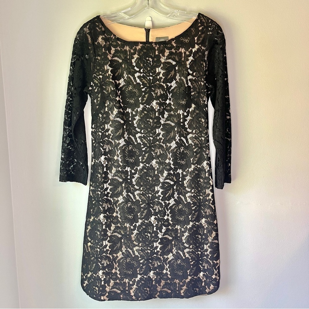 Vince Camuto Boatneck 3/4 Sleeve Elegant Black Lace Cocktail Dress